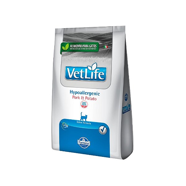 Ração Vet Life Hypoallergenic para Gatos Adultos Porco e Batata 400g