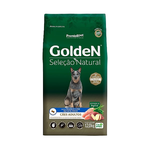 Ração Golden Seleção Natural Cães Adultos de Porte Médio Frango com Batata Doce 12kg