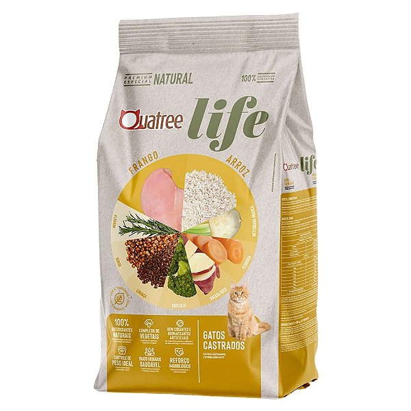 RAÇÃO QUATREE LIFE PARA GATOS CASTRADOS FRANGO E ARROZ