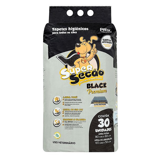 Tapete Higiênico Super Secão Black Premium petix para Cães 30 UN 60X80