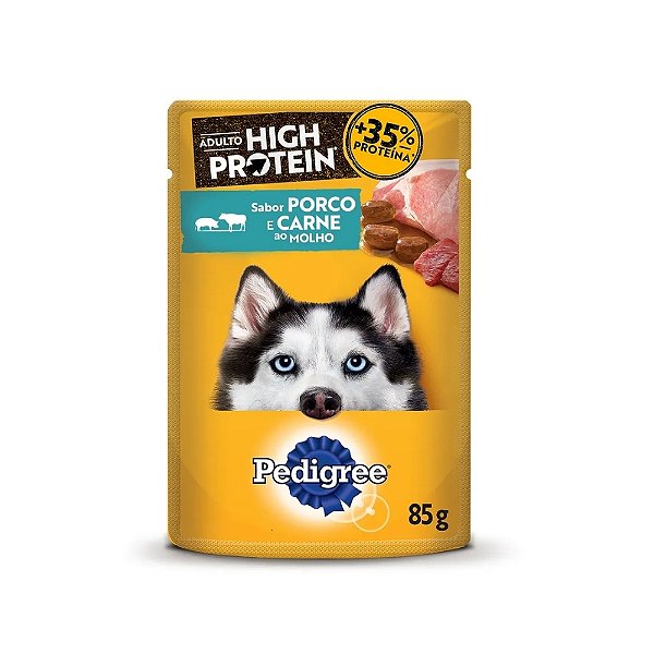 Ração Úmida Pedigree High Protein para Cães Adultos Sabor Porco e Carne ao Molho 85g