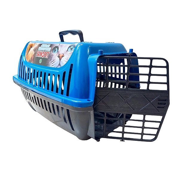 Caixa de Transporte para Pets Nº 1 Azul com Porta Gradeada