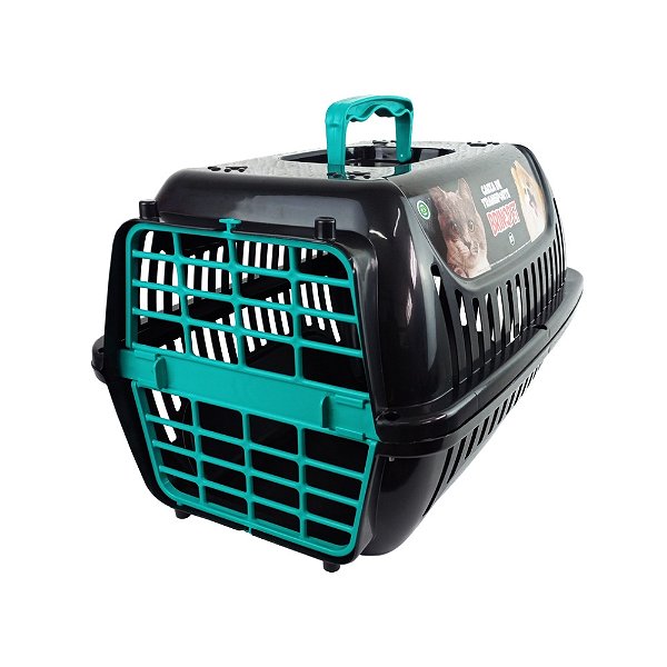 Caixa de Transporte Pet Premium Nº 1  Preto e Verde Tiffany