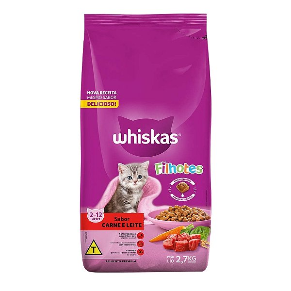 Ração Whiskas para Gatos Filhotes Sabor Carne e Leite 2,7kg
