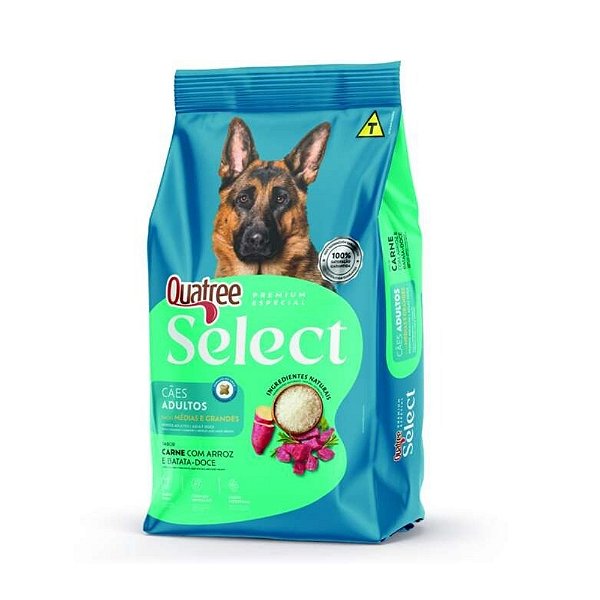 Ração Quatree Select para Cães Adultos Raças Médias e Grandes Sabor Carne 20kg