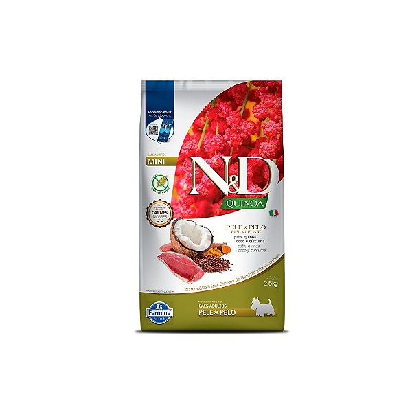 Ração N&D Quinoa Pele e Pelo para Cães Adultos Raças Mini Pato 2,5kg