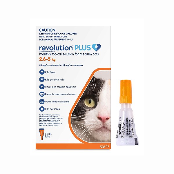Antiparasitário Revolution Plus para Gatos de 2,6 a 5 kg Zoetis 1 Pipeta de 0,5 mL
