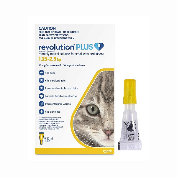 Antiparasitário Revolution Plus para Gatos de 1,25 a 2,5 kg  Zoetis 1 Pipeta de 0,25 mL