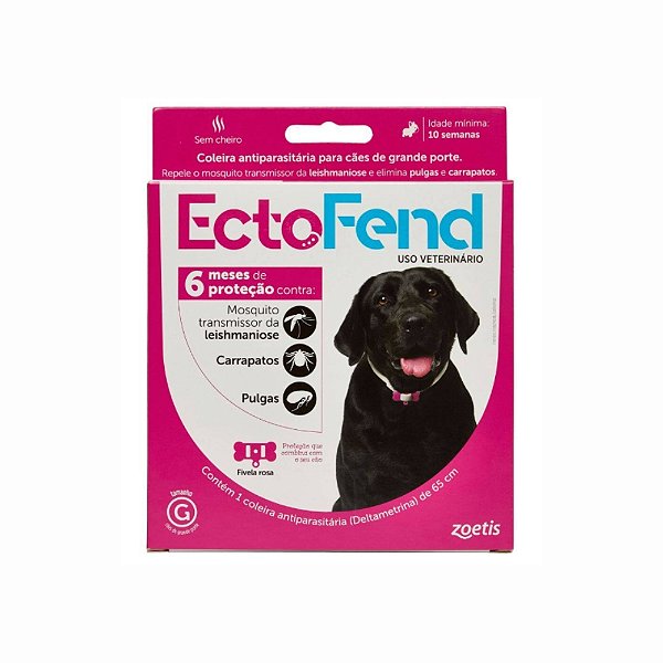 Coleira Antipulgas e Carrapatos Leishmaniose Ectofend Rosa Cães Grandes 65cm