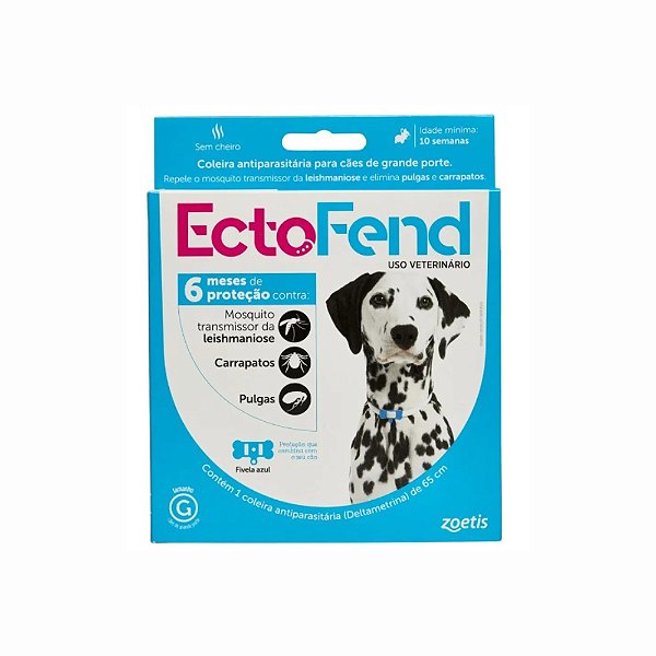 Coleira Antipulgas e Carrapatos Leishmaniose Ectofend Azul Cães Grandes 65cm