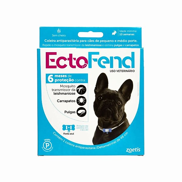 Coleira Antipulgas e Carrapatos Leishmaniose Ectofend Azul Cães Pequenos e Médios 48cm