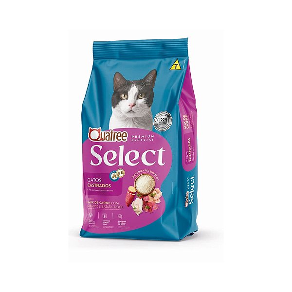 Ração Quatree Select para Gatos Castrados Mix de Carnes 20kg