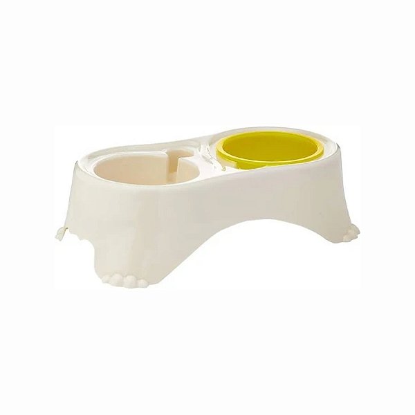 Comedouro Postura Correta Cães Mini/Pequeno Branco e Amarelo
