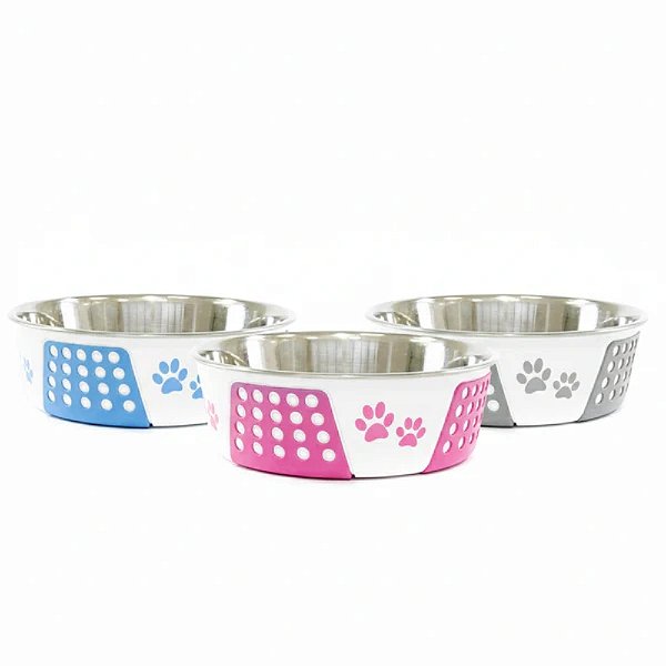 Comedouro Inox Decorado Patinha Bolinha Cores 400ml