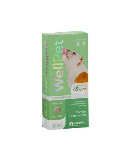 Comprimido Antipulgas Wellpet 200mg para Cães 10,1 a 20kg