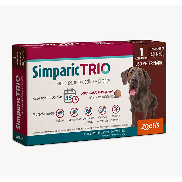 Antipulgas Simparic Trio 72mg (40,1/60kg) c/ 1 comprimido