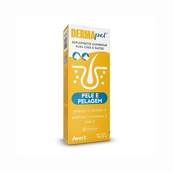 Suplemento Dermapet Cápsulas para Saúde da Pele de Cães e Gatos 30 Unidades