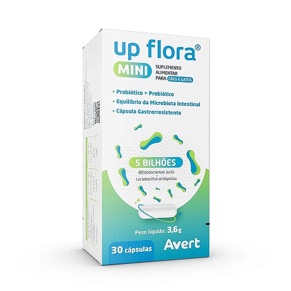 Suplemento UP Flora Mini Cápsulas para Cães e Gatos 30 Cápsulas