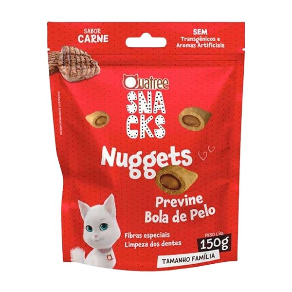 Snack Quatree Nuggets para Gatos Sabor Carne Bola de Pelo 150g