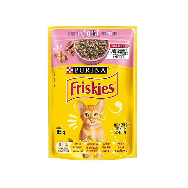 Sachê Friskies para Gatos Filhotes Sabor Carne ao Molho 85g