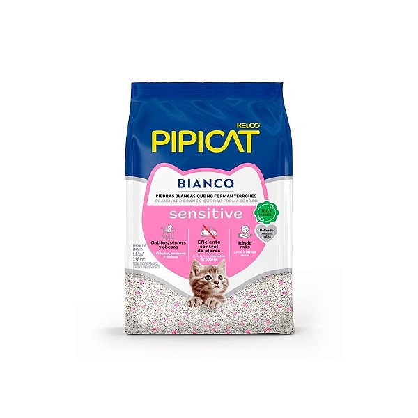 Areia Higiênica Pipicat Bianco Sensitive para Gatos 1,8kg