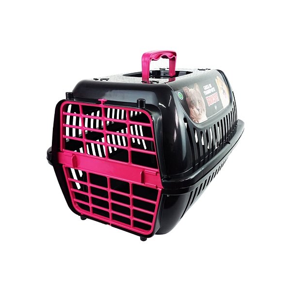 Caixa de Transporte Premium Cães e Gatos Preto com Rosa Nº 2