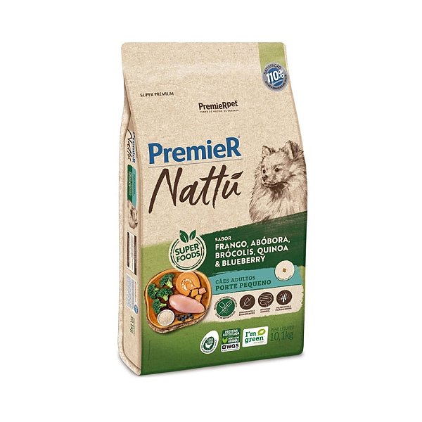 Ração Premier Nattu Cães Adultos Raças Pequenas Abóbora 10,1kg