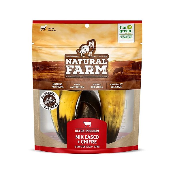 Petisco Casco e Chifre Bovino Natural Farm 4 Unidades 378g