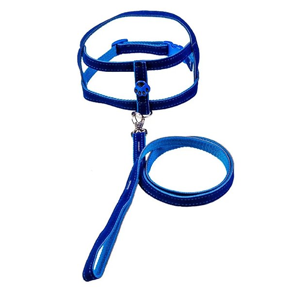 Peitoral Simples com Patinhas de Camurça para Cães Azul N° 6
