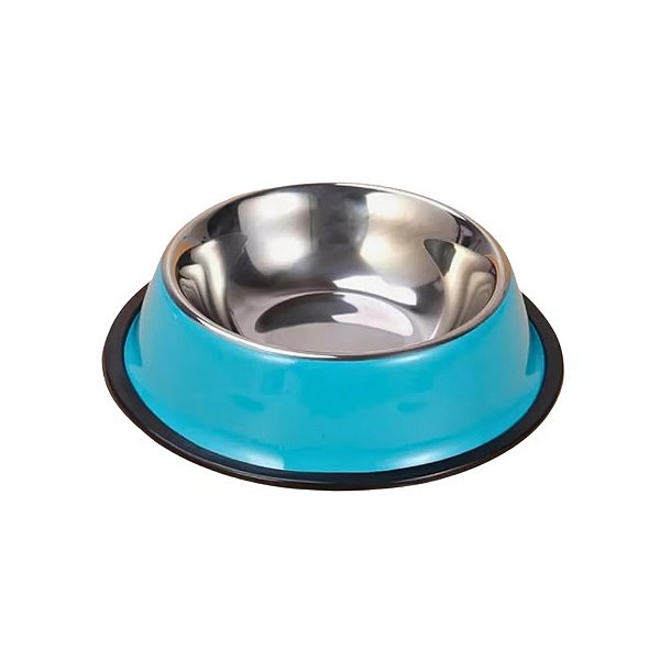 Comedouro Inox Antiderrapante para Cães e Gatos 15cm Azul