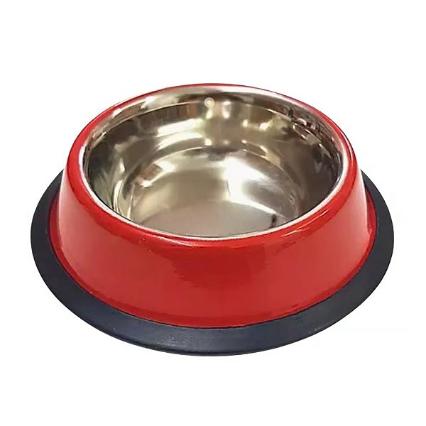 Comedouro Inox Antiderrapante para Cães e Gatos 18cm Vermelho