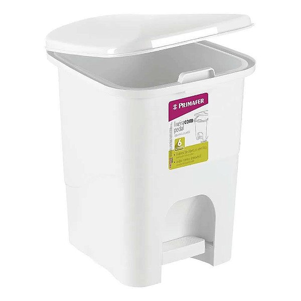 LIXEIRA RETANGULAR 6L C/ PEDAL PLAST BRANCO ATLAS