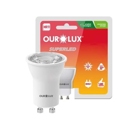 LAMPADA LED MR11 4W 2700K MINI DICROICA SOQ GU10 BIV OUROLUX