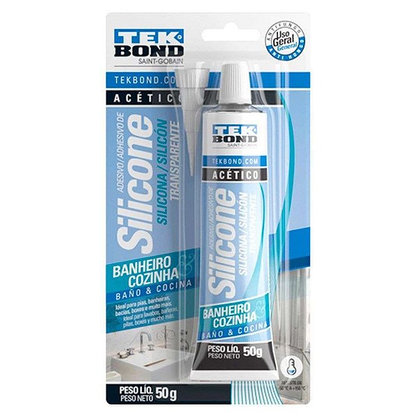 SILICONE ACETICO TRANSPARENTE 50G BANH. E COZ. TEKBOND