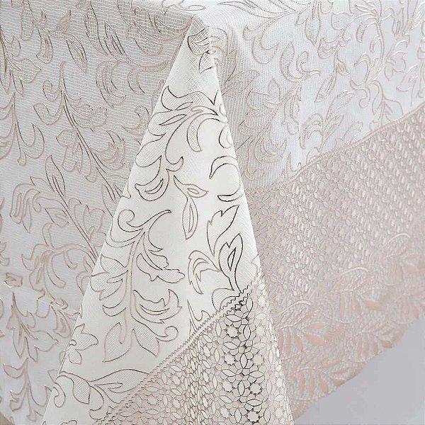 TOALHA MESA RENDADA CHAMPAGNE FLOR 1,37M X METRO KAPAZI