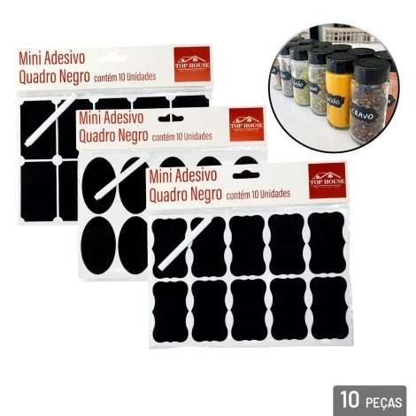 ETIQUETA PARA VIDROS 10 PEÇAS COM CANETA SORTIDOS