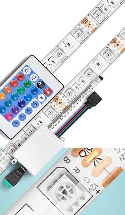 FITA LED 12V 060 LEDS 5050 RGB 5 METROS LUMANTI 14,4W 1140 LUMENS IP65 KIT