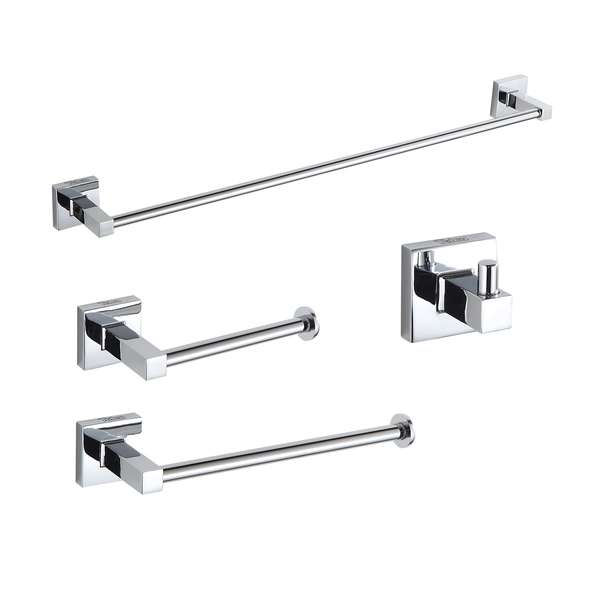 KIT ACESSORIOS BANHEIRO METAL CROMADO QUADRADO 4PCS TELCA 97600