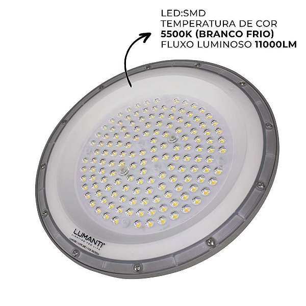 LUMINARIA LED HIGH BAY UFO 100W 5500K REDONDA BIV LUMANTI 11000 LUMENS IP66