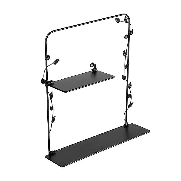 PRATELEIRA METAL 2 PRAT. DOBRAVEL FOLHAS 35 X 10 X 45CM PRETA MULTIVISAO