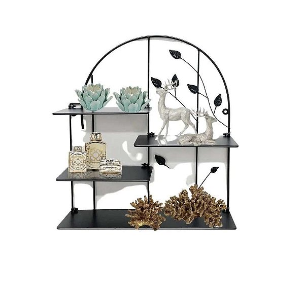 PRATELEIRA METAL 4 PRAT. DOBRAVEL FOLHAS 40 X10 X 44CM PRETA MULTIVISAO