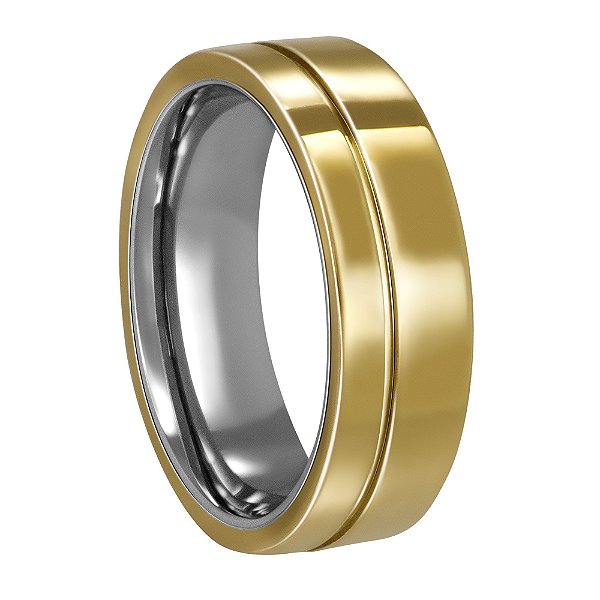 Aliança em Metal Moeda com Friso Lateral 6mm 8203