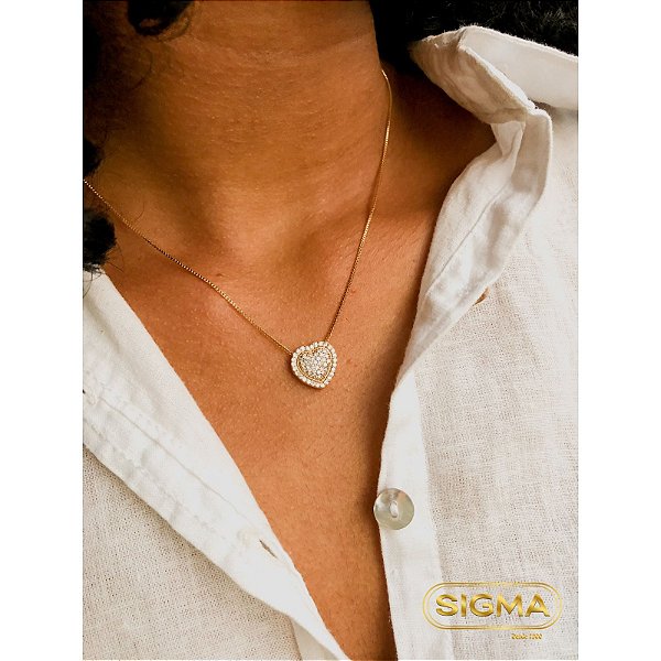 GARGANTILHA CORAÇÃO CRAVEJADO BANHADO EM OURO 18K CO034L
