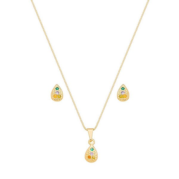 CONJUNTO GOTA ZIRCÔNIAS COLORIDO BCF 562