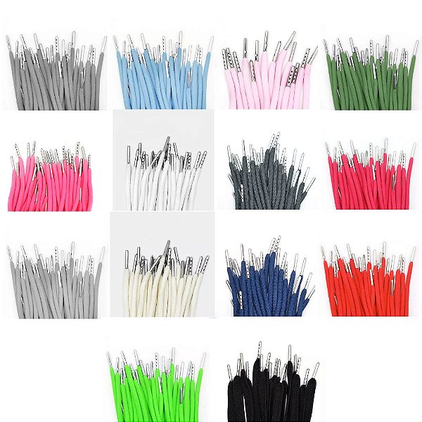 Cadarço Roliço c/ Ponteira de Metal 1.5m Cores c/ 1 Par