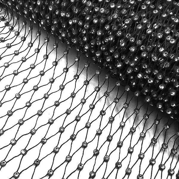 Tecido com Strass Pedrinhas Brilhantes Preto - 1 Metro