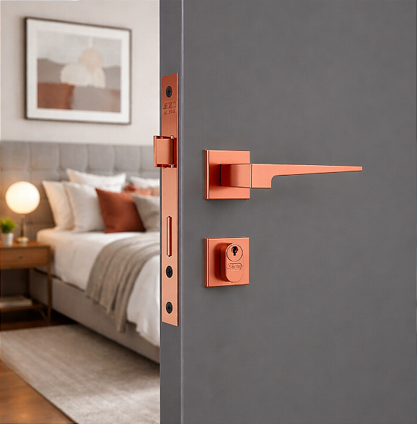 Fechadura para Porta Externa Quadrada Classic Rose 55mm