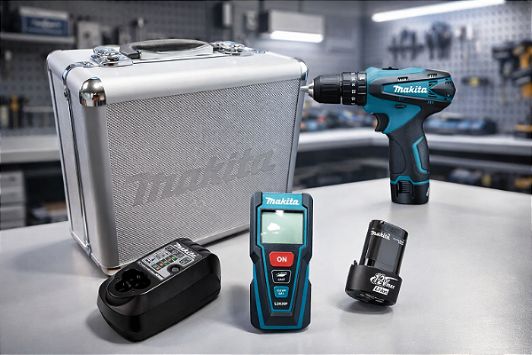 Combo de Ferramentas Makita DK0070 - Furadeira/Parafusadeira Impacto 12V + Trena a Laser + 1 bateria 12V + Carregador e Maleta Metálica +