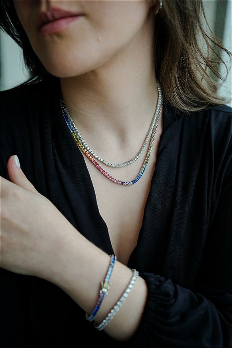 Pulseira Rivieira Zircônia Branca 18cm