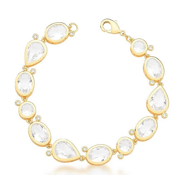 Pulseira Ban. Dourado Pedra Branca Gota 18cm